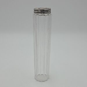 Antique Sterling Silver Repousse Lid Pressed Glass Powder Jar Dresser